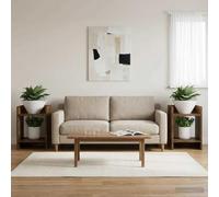 LoogCape Supporto per piante, 2 pezzi, rovere affumicato, 30 x 30 x 40 cm, per interni, salvaspazio, con struttura aperta, per soggiorno, balcone, terrazza, decorazione