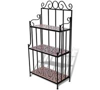 LoogCape Supporto per piante a mosaico, terracotta, in metallo, 3 ripiani, per balcone, terrazza, interni ed esterni, decorazione per fiori, erbe, bonsai, orchidee e cactus, salvaspazio e resistente