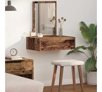 LoogCape Tavolo da toeletta con cassetti marrone in legno 60 x 40 x 70 cm, con specchio piatto, per trucchi in camera da letto, con spazio per la cura dei cosmetici