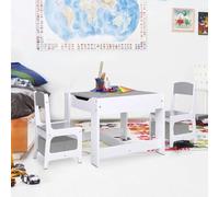 LoogCape Tavolo per bambini con 2 sedie in MDF, colore bianco, set di mobili per la camera dei bambini con lavagna double face rimovibile, area gioco e vano portaoggetti, adatto per bambini e neonati