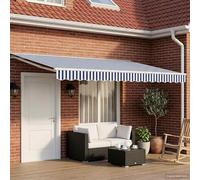 LoogCape Tenda da sole elettrica estensibile, blu e bianco, 4 x 3,5 m, per balcone, terrazza e giardino, protezione solare resistente alle intemperie, con manovella, protezione da sguardi indiscreti