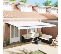 LoogCape Tenda da sole estensibile bianca, 500 x 350 cm, in tessuto e alluminio, per balcone, terrazza e giardino, protezione solare con frangivista, resistente alle intemperie, ai raggi UV