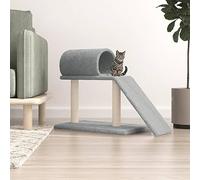 LoogCape Tiragraffi con tunnel e rampa, grigio chiaro, 55,5 cm, per gatti, per interni, salvaspazio, stabile, con sisal, peluche, grotta, amaca, cuccia per dormire, albero da arrampicata, colonna