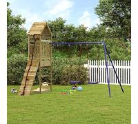 LoogCape Torre da gioco in legno di pino impregnato con parete da arrampicata, doppia altalena, sabbiera e tetto in legno per bambini in giardino, robusta struttura da arrampicata, dispositivo di