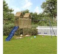 LoogCape Torre da gioco in legno di pino impregnato con scivolo, altalena e parete da arrampicata, per bambini in giardino, parco giochi resistente alle intemperie con sabbiera, anelli trapezoidali