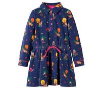 LoogCape Vestito da bambina a maniche lunghe, blu navy, 104 cotone ed elastan, stampa animale, comodo, adatto per l'asilo, la scuola, le feste, i compleanni, le vacanze e le festività
