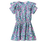 LoogCape Vestito da bambina con maniche a volant, blu cobalto, 128, per bambine dai 7 agli 8 anni, comodo abito estivo con motivo floreale, vita elasticizzata, ideale per il tempo libero, le feste o