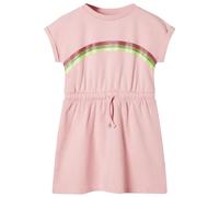 LoogCape Vestito per bambini con coulisse, rosa chiaro, 128, in cotone traspirante, per bambine da 7 a 8 anni, comodo per tutti i giorni o per feste, con maniche ad aletta, strisce colorate, facile da