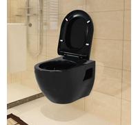 LoogCape WC da parete in ceramica nera con sistema di abbassamento automatico, facile da pulire, design moderno, adatto per bagno, sedile WC incluso, dimensioni 36 x 50 x 41,5 cm