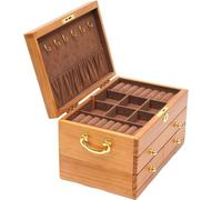 Loohacp Portagioie a 3 livelli, terzo piano, anello regalo, 2 cassetti, con chiusura a chiave, in legno, per anelli, orecchini, collane, bracciali