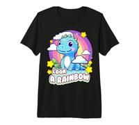 Look a Rainbow Cute Dinosaur with a Rainbow And Stars Maglietta Premium