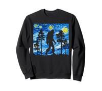 Look Artistico di Van Gogh Bigfoot Sasquatch Silhouette Forest Night Felpa