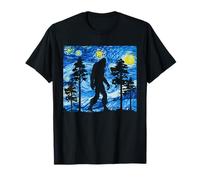 Look Artistico di Van Gogh Bigfoot Sasquatch Silhouette Forest Night Maglietta