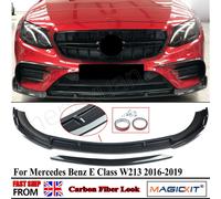 LOOK IN CARBONIO SPLITTER PER MERCEDES CLASSE E W213 E220D E350 A238 C238 2016 2017 2018 2019 AMG Stile Paraurti Anteriore Trim carbon look