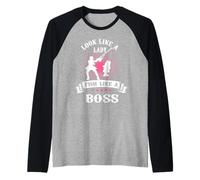 Look Like A Lady Fish Like A Boss Funny Fishing Outdoors Maglia con Maniche Raglan