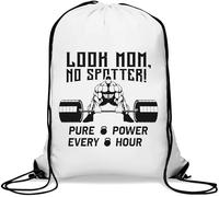 Look Mom No Spotter Pure Power Every Hour Sumo Deadlift Graphic Gym Sack Casual Drawstring Bag Bianco