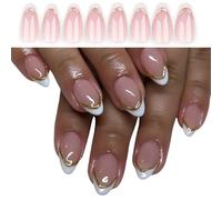 Look naturale Breve Mandorla Press On Nails French Tip Stick On False Set Manicure Forniture Moda Per Le Donne Acrilico Unghie