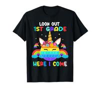 Look Out 1st Grade Here I Come Cute Rainbow Popin Unicorno Maglietta