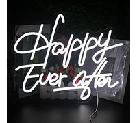 Looklight Happy Ever After Insegna al neon Luce al neon a led bianca per la decorazione delle pareti USB Happy Neon Light Sign per camera da letto Home Bar Pub Matrimonio Compleanno