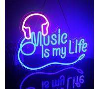 Looklight Music Is My Life, insegna al neon per decorazione da parete, dimmerabile, rosa, blu, LED al neon con cuffie per camera da letto, studio musicale, bar club e regali per feste