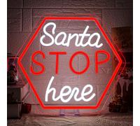 Looklight Santa Stop Here - Cartello a LED di Natale, per decorazione da parete, per Natale, camera da letto, soggiorno, decorazione per la casa, 31 x 35 cm