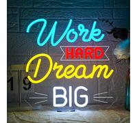 Looklight Work Hard Dream Big Neon Light Sign, Insegne al neon per decorazione da parete, insegna a LED alimentata tramite USB, insegne luminose dimmerabili per casa, camera da letto, ufficio, feste