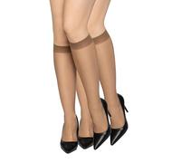 looksy Calze da donna, al ginocchio, tinta unita, 15 DEN, senza pressione, color pelle e leviganti, con top comfort, discreto, taglia unica, due paia Natalie15, bronze, Taglia unica