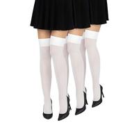 looksy Calzini sopra il ginocchio da donna alti al ginocchio lunghi tinta unita per ragazze scuola cosplay uniforme calze 60 den, Bianco - 3 paia, Taglia unica