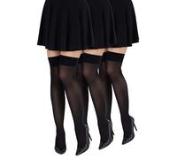 looksy Calzini sopra il ginocchio da donna alti al ginocchio lunghi tinta unita per ragazze scuola cosplay uniforme calze 60 den, Nero - 3 paia, Taglia unica