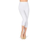 looksy Capri - Leggings da Donna, Lunghezza 3/4, Pantaloni da Allenamento, in Cotone, Taglie Forti, Bianco L