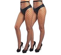 looksy Collant a rete larghi da donna Calze nere Modello medio largo Look sexy - confezione da 2