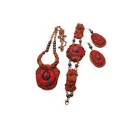 LookWell ACCESSORIES: Fantasy-Inspired Dragon Eye Jewellery Set - Parure composta da collana, bracciale e orecchini fatti a mano con catena in bronzo, colore: rosso e viola, regalo unico per donne