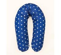 LOOLAY® 100% cotone biologico, morbido cuscino per chi dorme sul fianco, 170 cm, Medium/Large Set: cuscino + rivestimento (asterisco blu scuro/motivo a righe blu scuro)