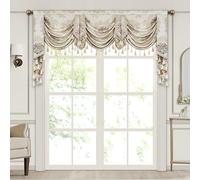 Loom and Mill Lussuosa mantovana a cascata in jacquard per soggiorno camera da letto, mantovana damascata floreale con nappe, tende beige perlato per decorazione per banchetti e vacanze (W190 cm, 1