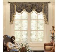 Loom and Mill Lussuosa mantovana a cascata in jacquard per soggiorno, classica mantovana antica con nappe, tende color bronzo oro, per camera da letto, banchetti, decorazioni per vacanze (W190 cm, 1