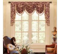 Loom and Mill Lussuosa mantovana a cascata in jacquard per soggiorno, classica mantovana damascata floreale con nappe, tende per camera da letto e finestra, decorazione natalizia (W190 cm, 1 pannello)