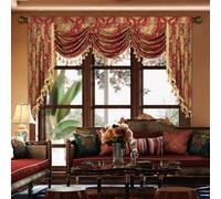 Loom and Mill Mantovana a cascata di lusso per soggiorno, mantovana classica in jacquard damascato con nappe, tende rosse per camera da letto, finestre banchetti, decorazioni natalizie, tasca per