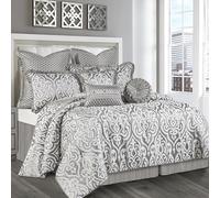 Loom and Mill Norwich, set di biancheria da letto damascato in stile contemporaneo, 9 pezzi, in fibra sintetica, grigio argento, per letto matrimoniale