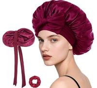Loomify Cuffia Seta Capelli Notte, Bonnet Seta per Capelli Ricci, Cuffia Capelli Ricci Notte per Dormire, Bonnet Satin con Scrunchie per Donna e Ragazza (Rosso)