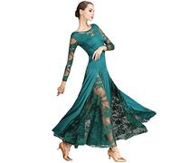 LOOMLO Pizzo Sala da ballo Abito da ballo Donna Maniche lunghe Waltz Tango Abiti da ballo Standard Abito da ballo, Verde scuro, M