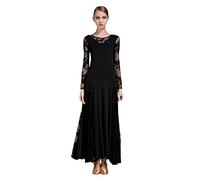 LOOMLO Pizzo Sala da ballo Abito da ballo Donna Maniche lunghe Waltz Tango Abiti da ballo Standard Abito da ballo, Nero , XXL