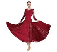 LOOMLO Pizzo Sala da ballo Abito da ballo Donna Maniche lunghe Waltz Tango Abiti da ballo Standard Abito da ballo, Borgogna, L