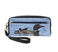 Loon Birds - Piccola trousse in pelle con stampa di uccellini, organizer riutilizzabile per accessori cosmetici, borsa da viaggio per articoli da toeletta, Nero , Taglia unica