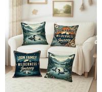 Loon Wilderness Adventure - Set di 4 federe per cuscino rustiche, 30,5 x | Paesaggio del lago di montagna, federe per cuscini, tema avventura nel deserto, decorazione rustica della cabina