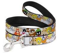 Looney Tunes Pet Leash, Dog Leash, Looney Tunes Nine Character Faces White, 6 Fe