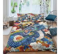 Loong - Copripiumino con stampa reversibile Fantasy Dragon con chiusura lampo, 3 pezzi, morbido e leggero, double face (200 x 200 cm)