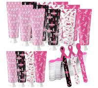 Loopeer 12 set di regali per la consapevolezza del cancro al seno, set di crema per le mani e lima per unghie sfusa per le donne nastro rosa da viaggio lozione per le mani consapevolezza del cancro al