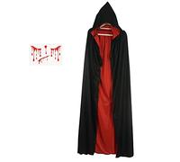 LOOPES 170cm Mantello Cappuccio Nero Rosso Halloween Vampiro Mantello con Cappuccio con Lacrime e Sangue Tatuaggio per Costume Cosplay Medievale Diavolo Mago Carnevale Halloween