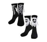 LOOPES 2 Paia Calzini Halloween Adulta Spettro Scheletro Magnetici Mano nella Mano Calzini Neri Divertenti per Uomo Donna Regalo Festa Cosplay Party
