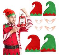 LOOPES 4pz Cappello da Elfo con Orecchie da Elfo Cappellino da Babbo Natale Cappello Natalizio per Bambini Adolescenti Adulti Costume Natalizio Classico per Feste e Decorazione